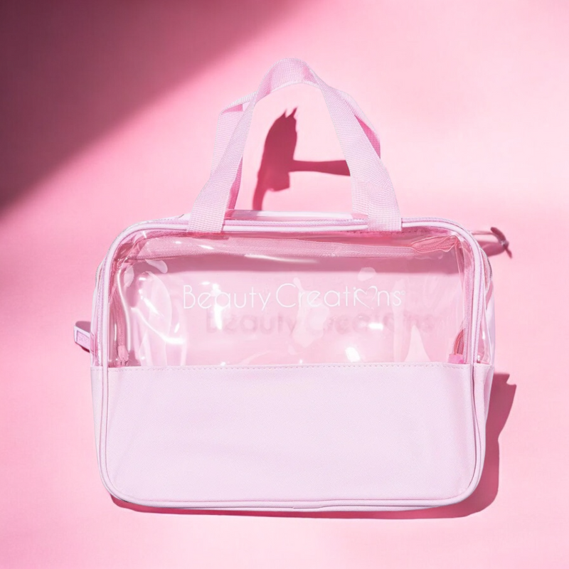 Beauty Creations Large Clear Pink Cosmetic Bag