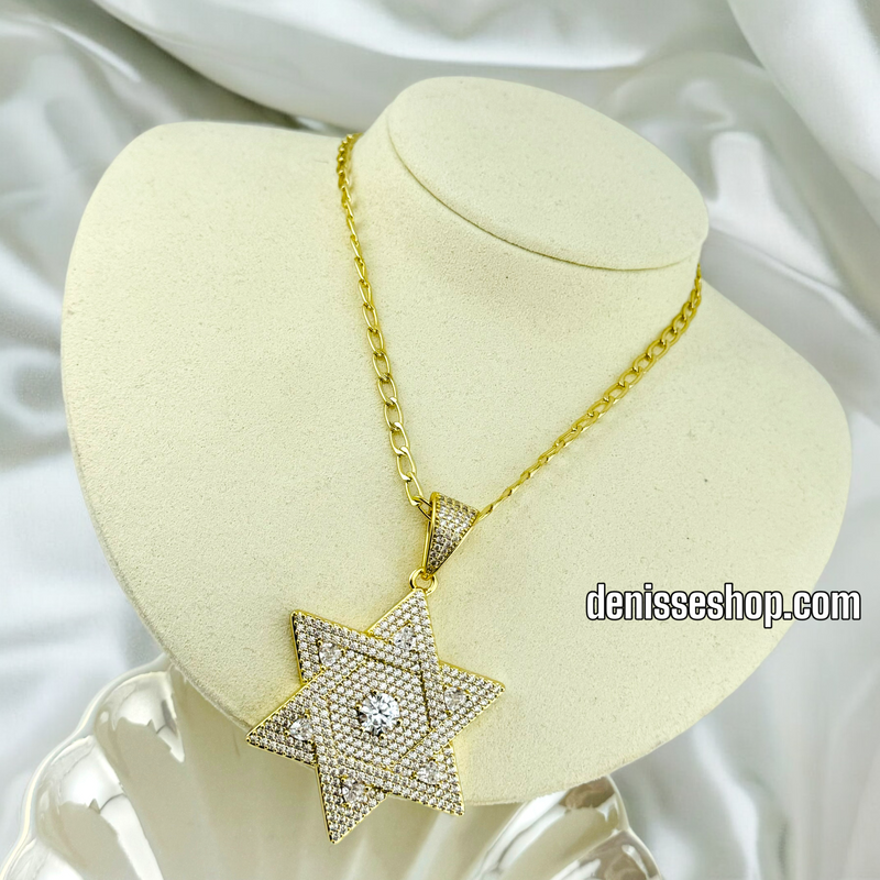 14K GOLD /  WHITE STONE DAVID STAR NECKLACE  SET N46