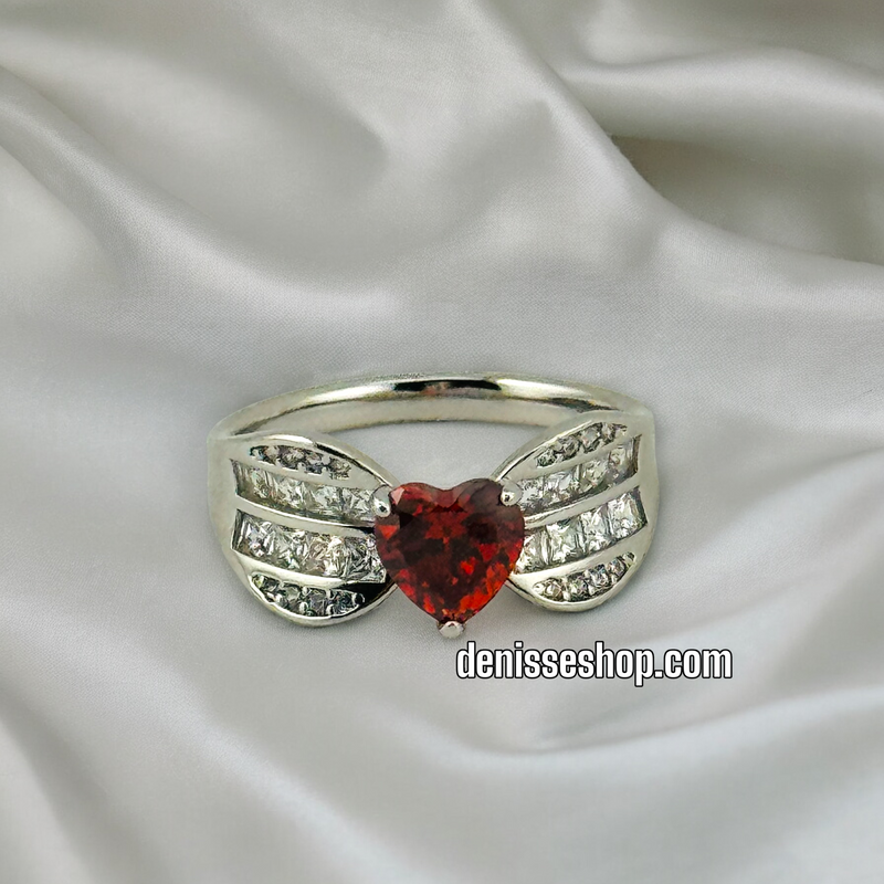 SILVER RED HEART RING RG191