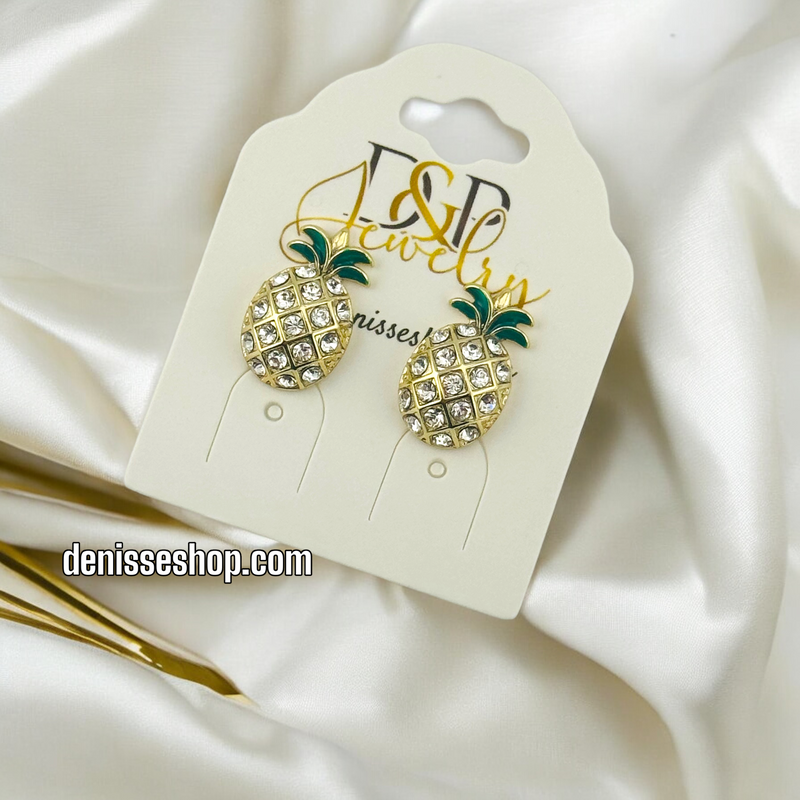 14K PINEAPPLE SHAPE WHITE STONE EARRING E635