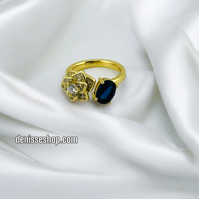 14K ADJUSTABLE FLOWER BLUE STONE RING RG215