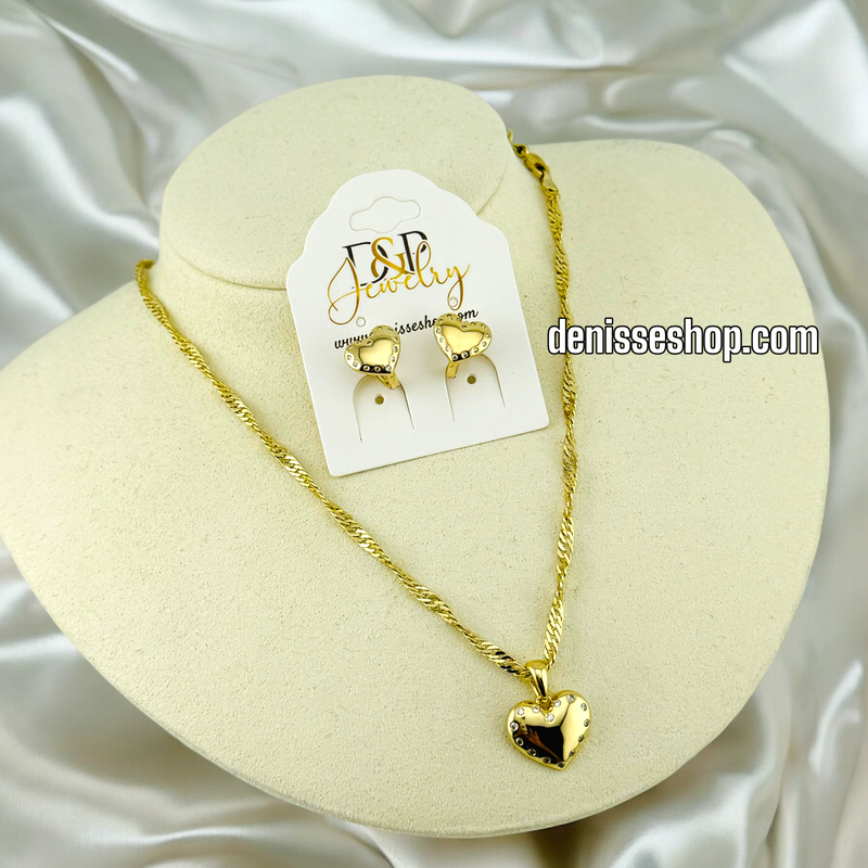 14K WOMEN/GIRL WHITE SPARKLE HEART NECKLACE / EARRING SET N54