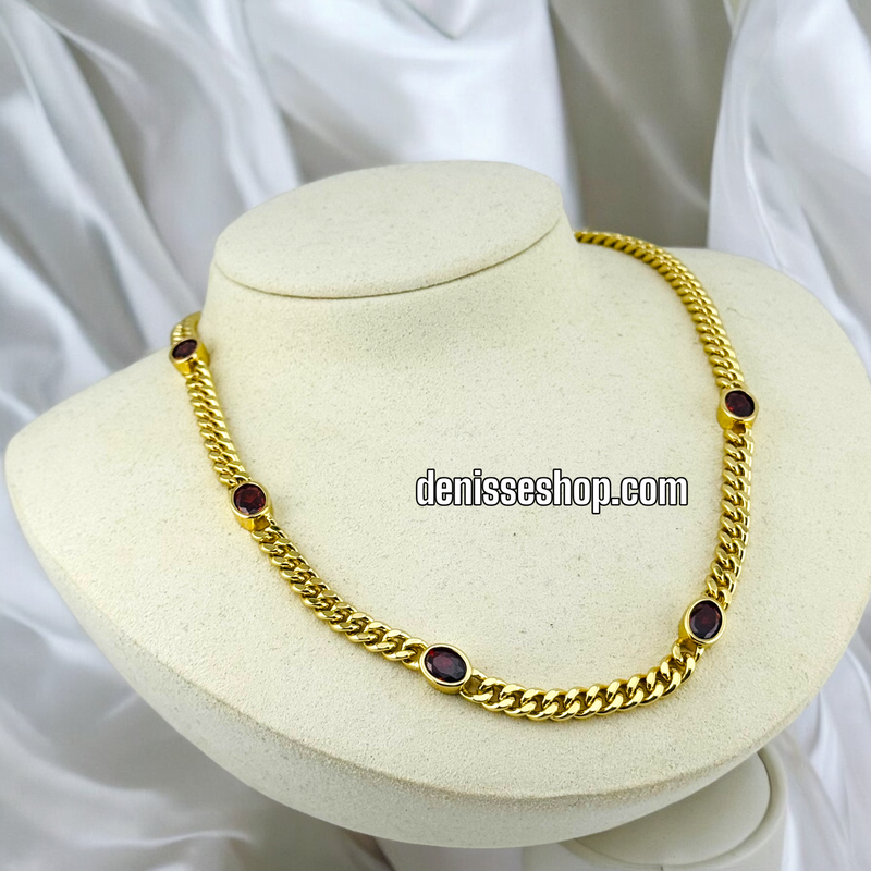 14K SHINY CUBAN MARRON STONES NECKLACE SET N81