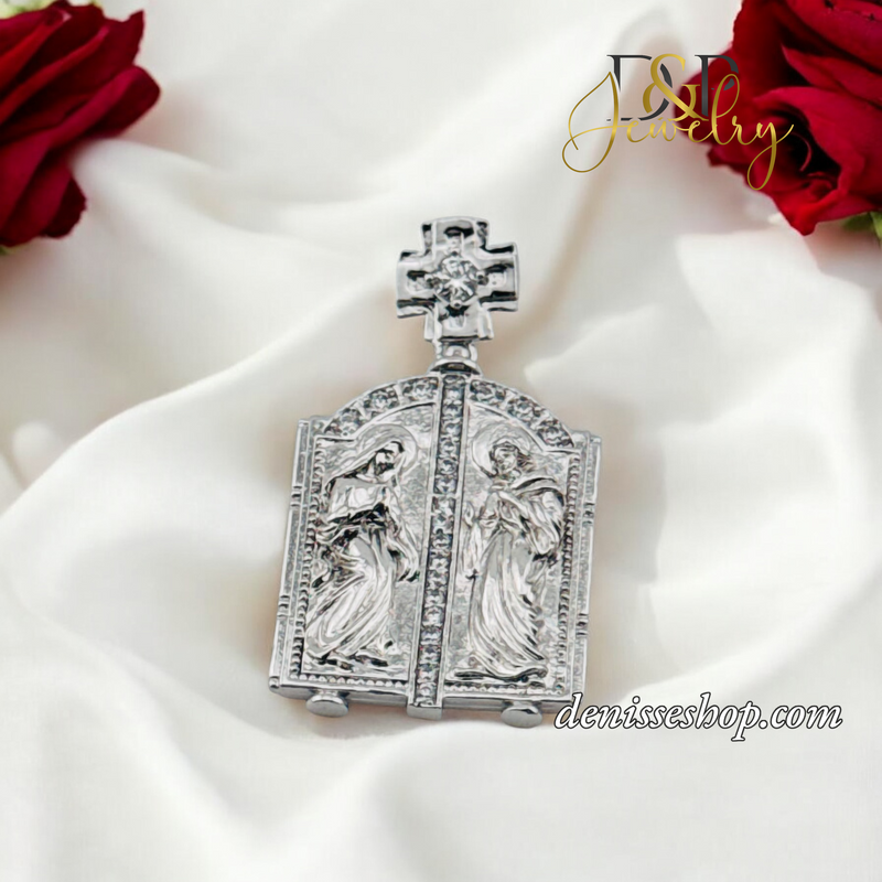 SILVER JESUS AND VIRGIN MARY PENDANT P713