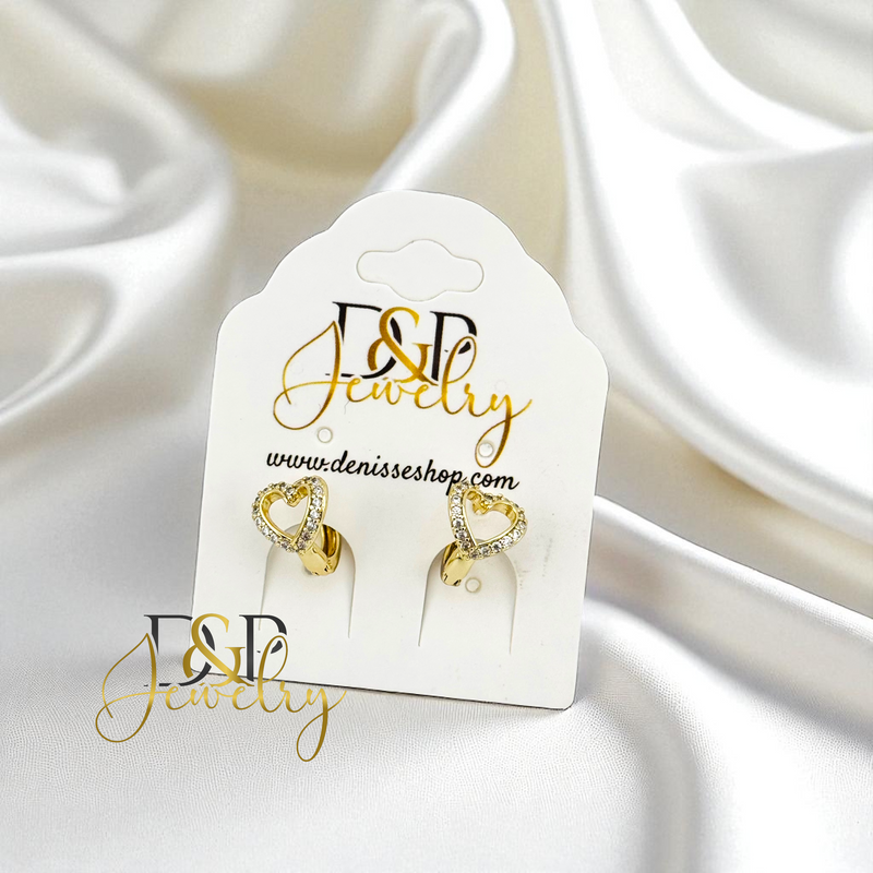 14K GOLD SMALL  HART WHITE STONES HOOP EARRING HP737