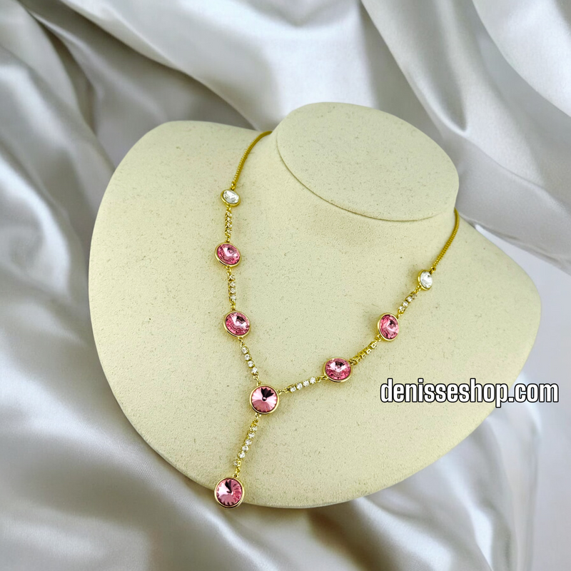 14K / WOMEN PINK AND WHITE STONES NECKLACE N95