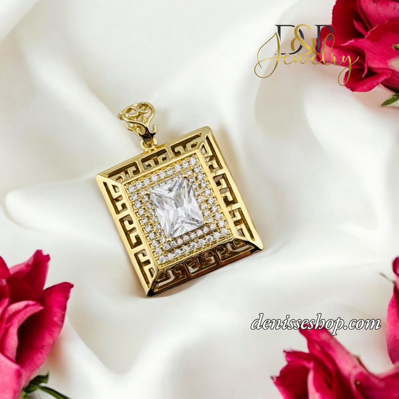 14K SQUARE WHITE STONE PENDANT P704