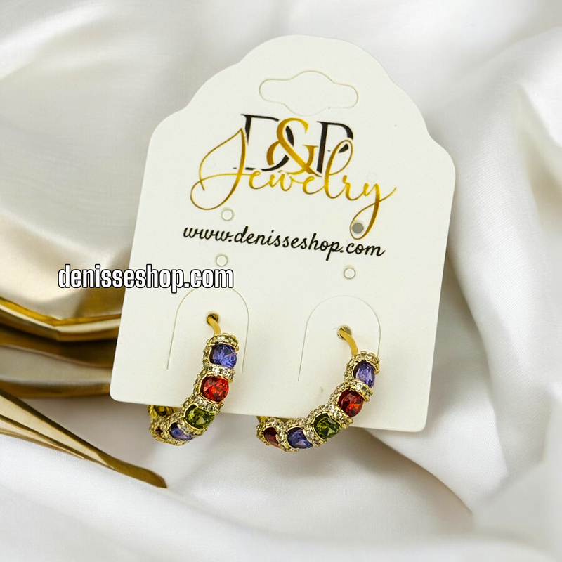 14K COLORFUL STONE HOOPS HP464