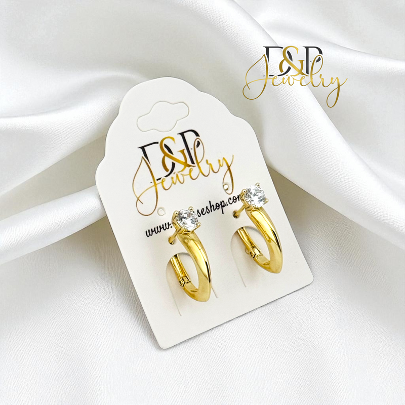 14K WHITE STONE HUGGIES EARRING E980