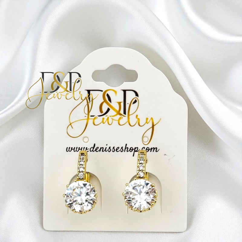 14K GOLD/WHITE STONE HOOP EARRING HP748