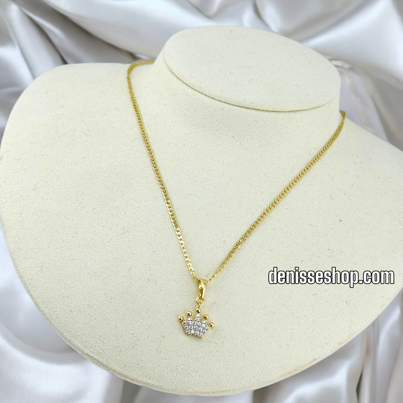 14K WHITE STONE TINY CROWN GIRL PENDANT P502