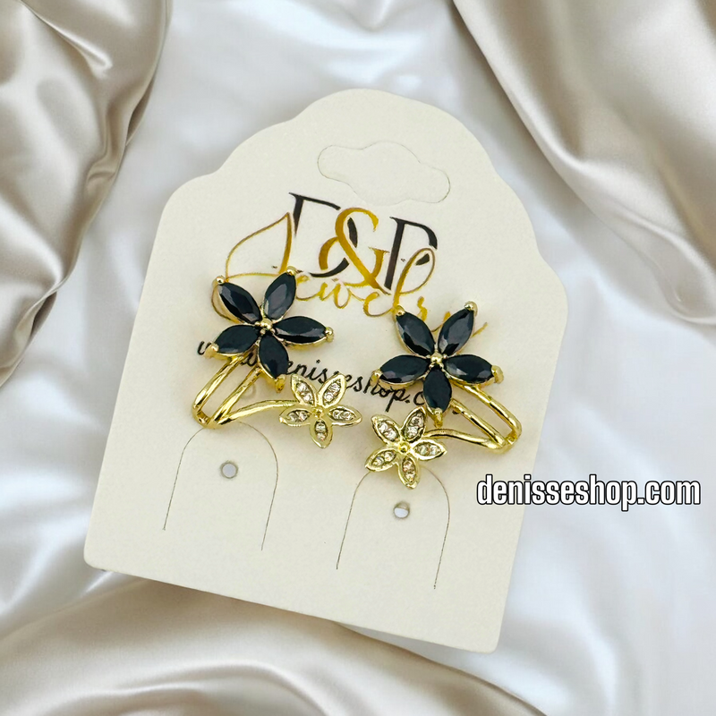 14K BLACK FLOWER EARRING E728