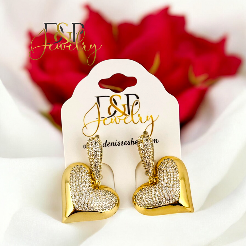 14K LONG HEART EARRING E892