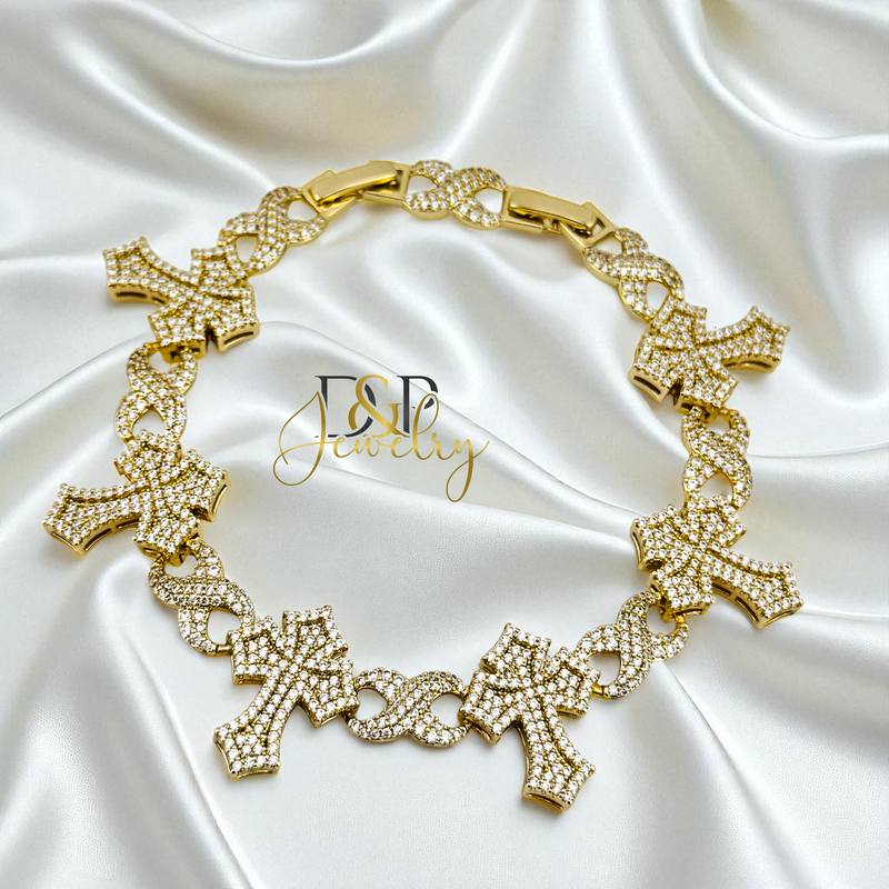 14K GOLD /BLING CROSS LINK NECKLACE SET N294