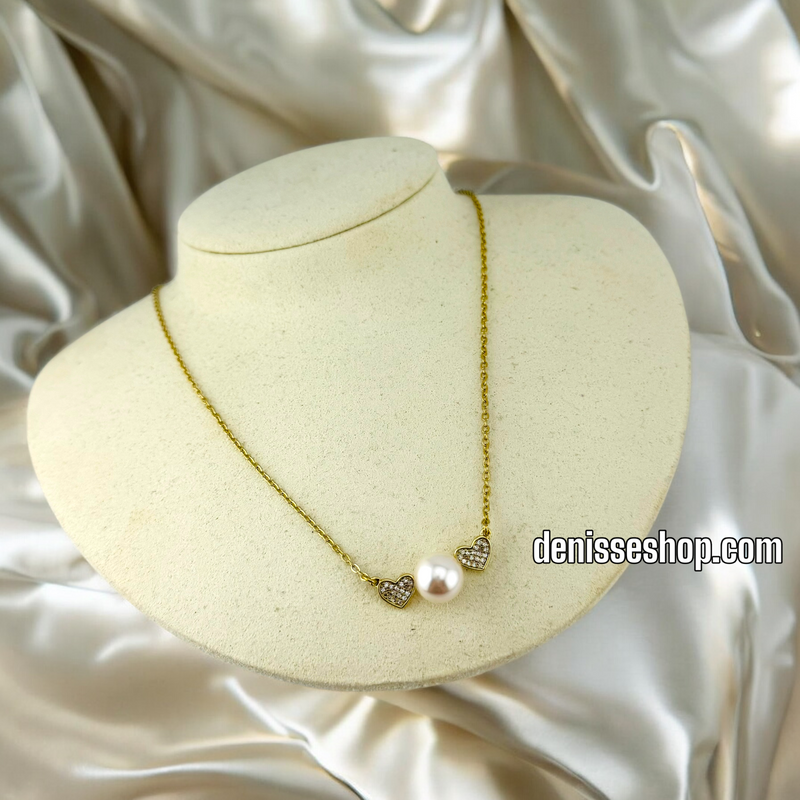 14K WOMAN/HEART AND PEARL NECKLACE N173