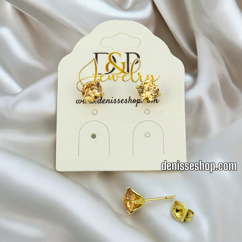 14K GOLD CHAMPAGNE STONE EARRING E663