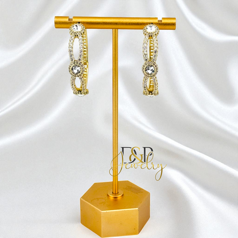 14K GOLD /LONG COLOR  STONES 3 VARIANTS HOOP EARRING HP826