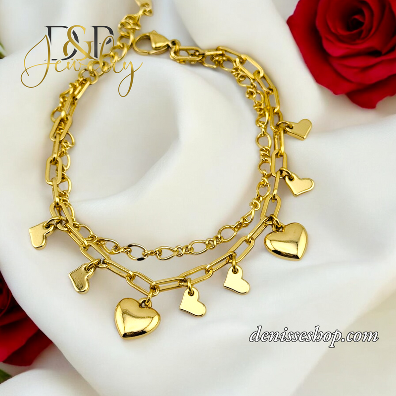 14K DOUBLE CHAIN HEART BRACELET BR676