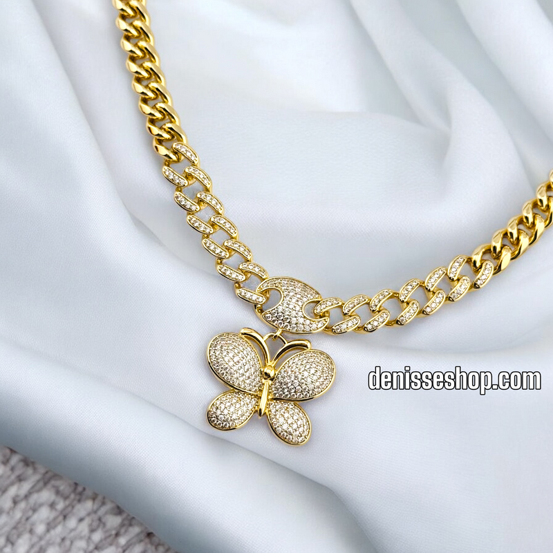 14K BUTTERFLY CUBAN NECKLACE SET N231