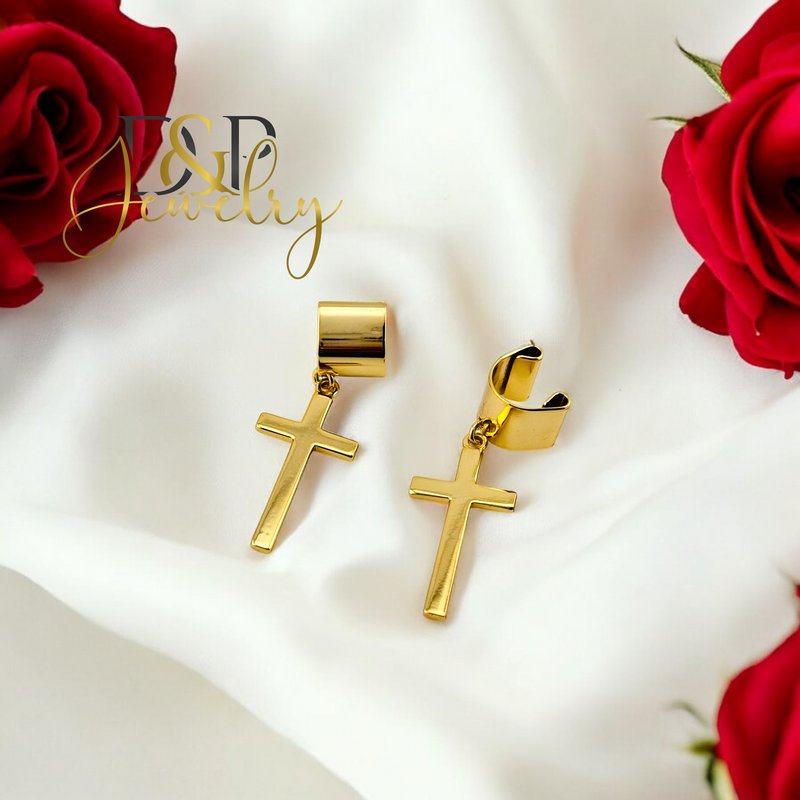 14K EAR CUFF CROSS EARRING E839