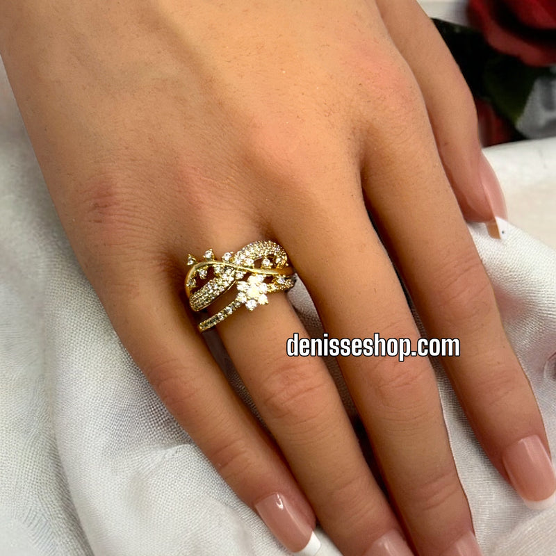 14K WHITE STONE DOUBLE RING RG138