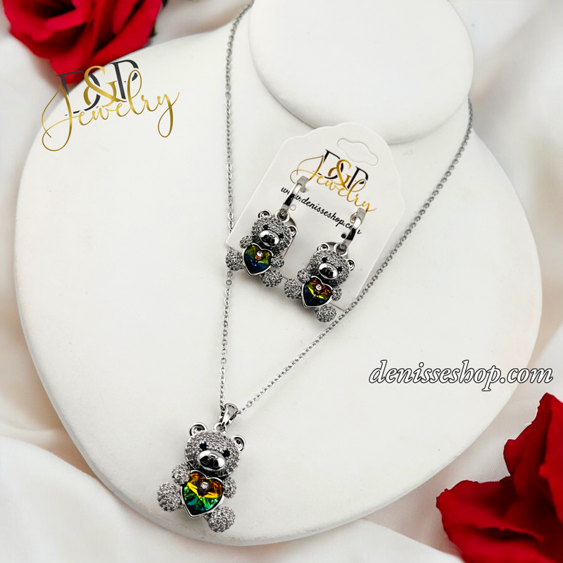 WOMEN/GIRL SILVER BEAR NECKLACE SET N239