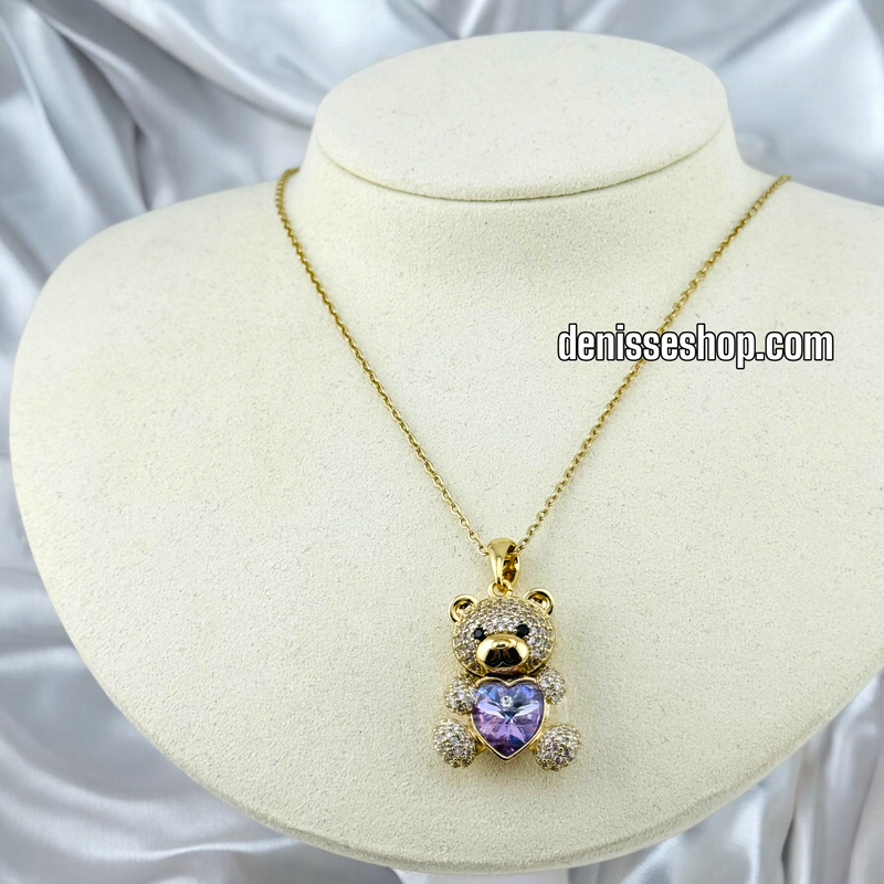 14K GOLD / PURPLE STONE BEAR NECKLACE SET N52