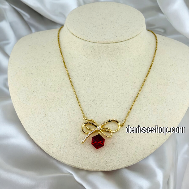 14K / WOMEN BOWE RED STONE NECKLACE N93