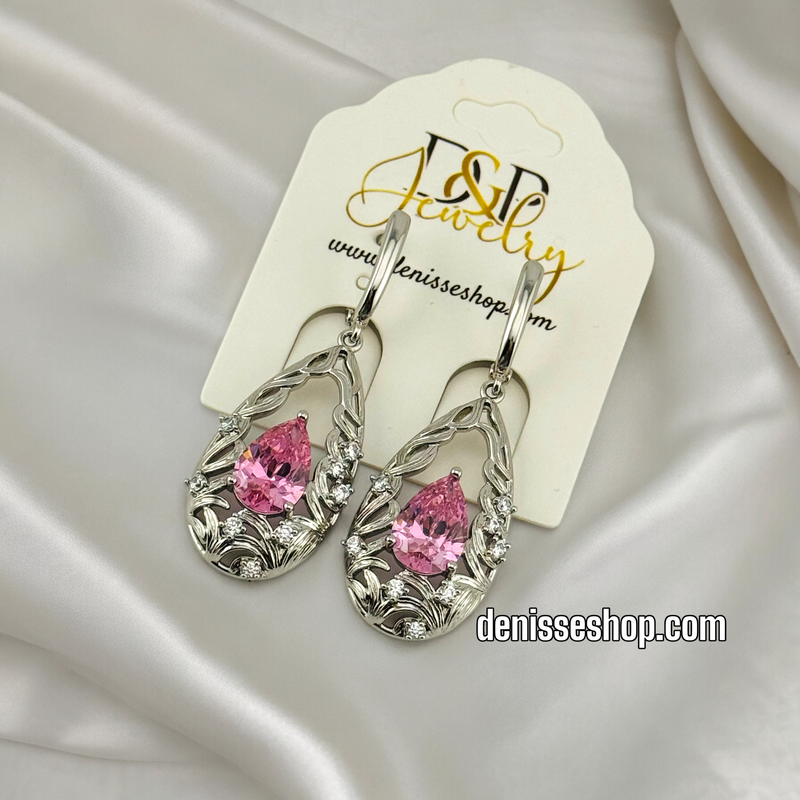 SILVER PINK STONES EARRINGS E532