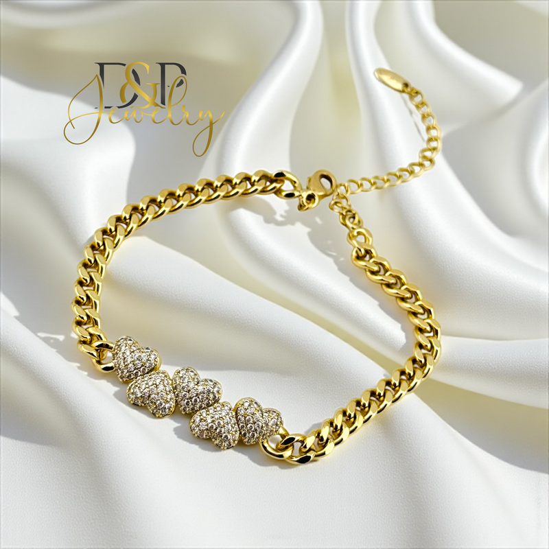 14K ELEGANT HEARTS BRACELET BR819