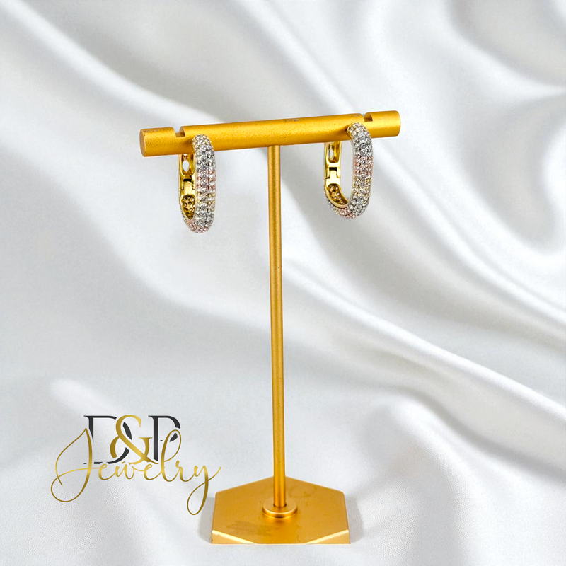 14K GOLD /WHITE STONE SQUARE HOOP EARRING HP745