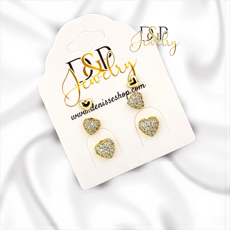 14K THREE HEART SET EARRING E1045
