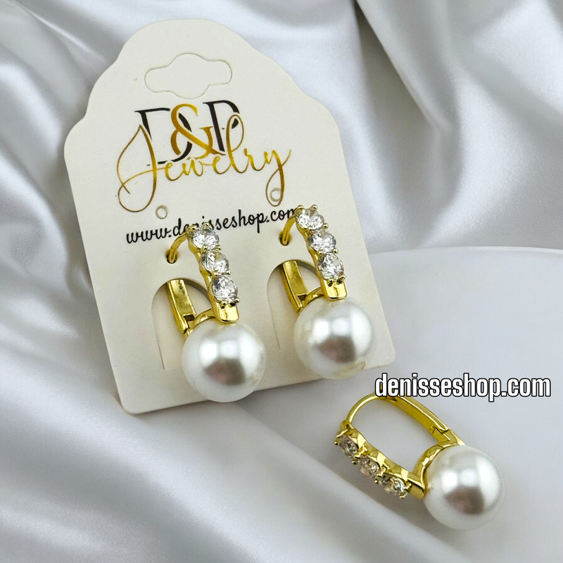 14K GOLD / WHITE CRISTAL AND PEARL EARRING E707