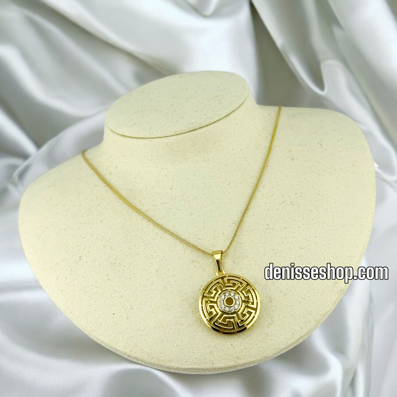 14K DISC WHITH CENTER STONES WOMEN  NECKLACE 20” N90