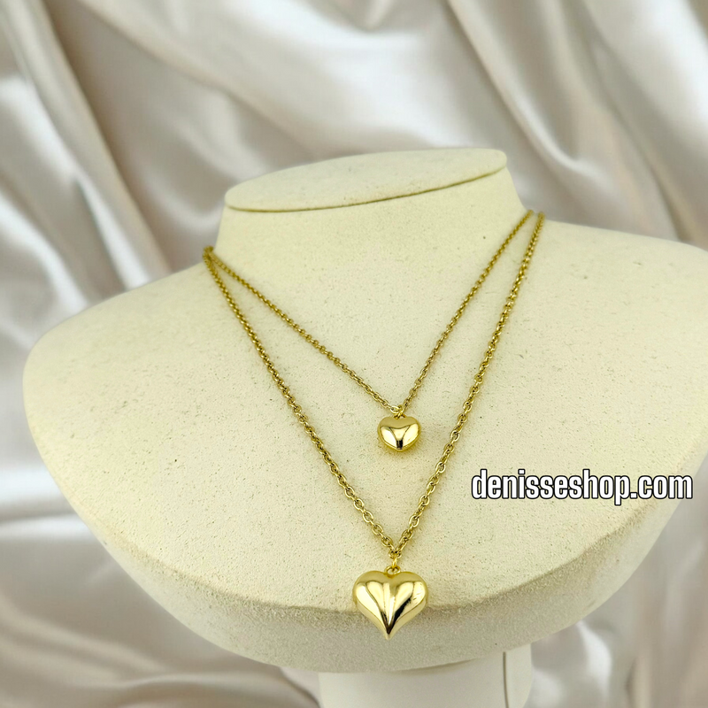 14K / WOMEN DOUBLE HEART/CHAIN NECKLACE N112