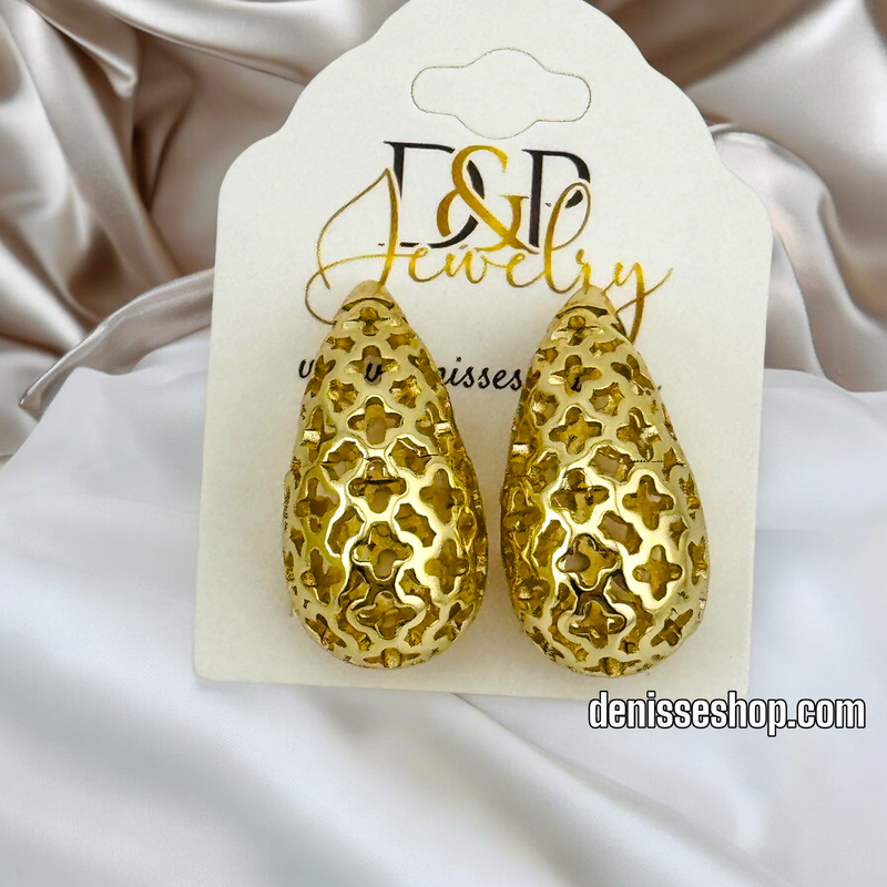 14K DROP CLOVER DESIGN EARRING E713