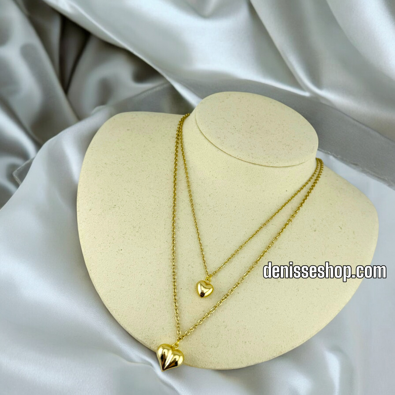 14K / WOMEN DOUBLE HEART/CHAIN NECKLACE N112