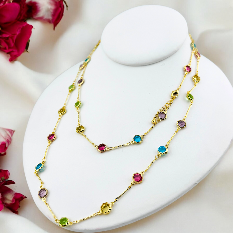 14K MULTICOLOR FLOWERS NECKLACE SET 24&