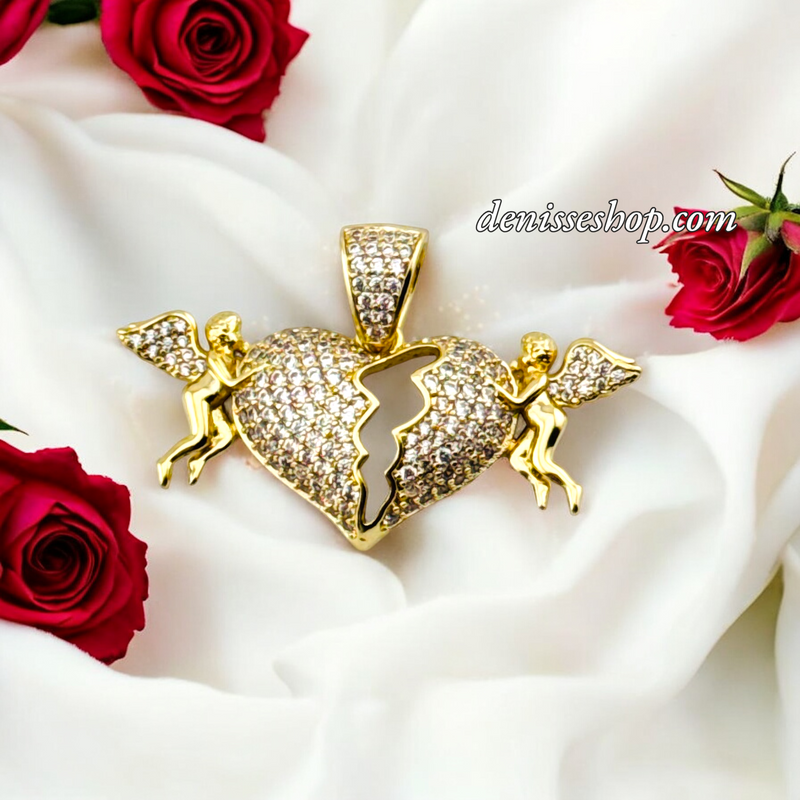 14K WOMEN/GIRL HEART ANGELS PENDANT P677