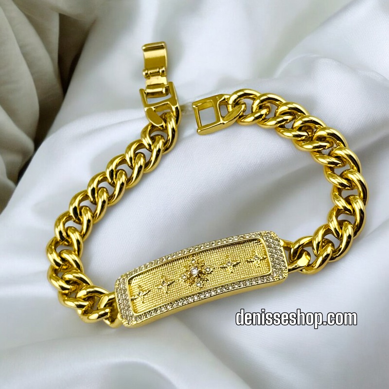 14K GOLD DIAMOND /PLATE WITH STARS BRACELET BR471