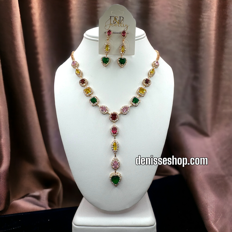 14K COLORFUL STONE NECKLACE SET C1198