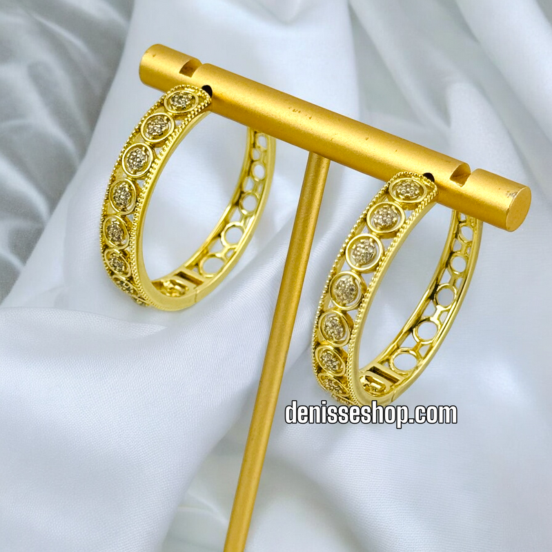 14K WHITE STONE GOLD HOOPS HP451