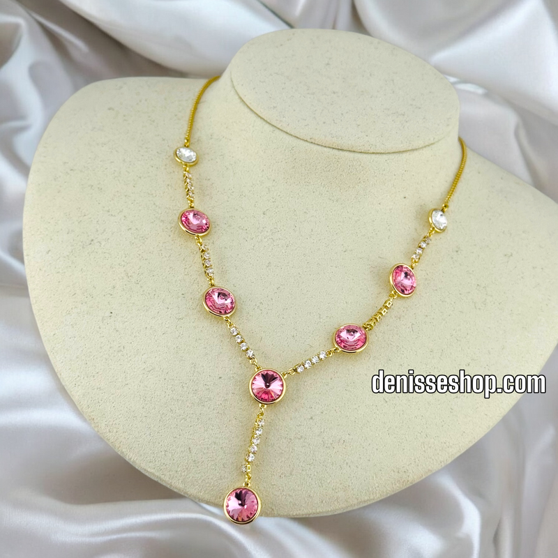 14K / WOMEN PINK AND WHITE STONES NECKLACE N95