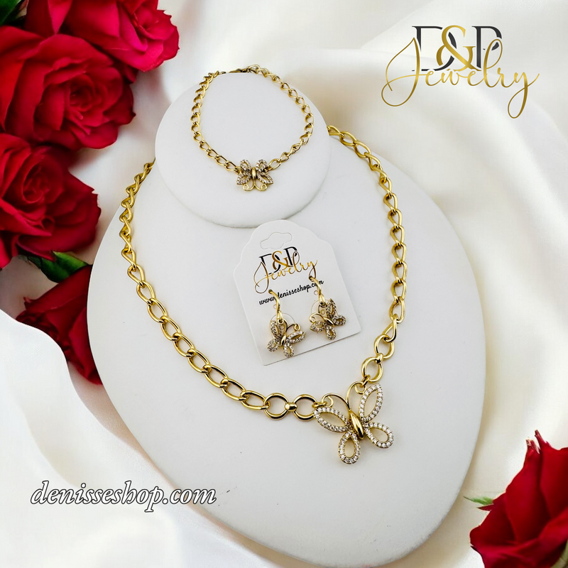 14K FASHION BUTTERFLY GOLD NECKLACE SET N243