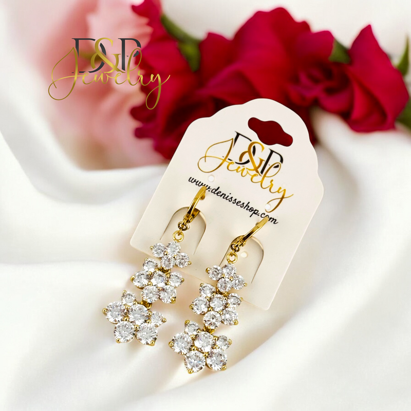 14K ELEGANT LONG FLOWER EARRING E894