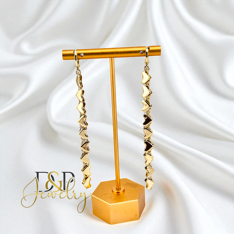 14K HEARTS SHAPE LONG DROP EARRING E934
