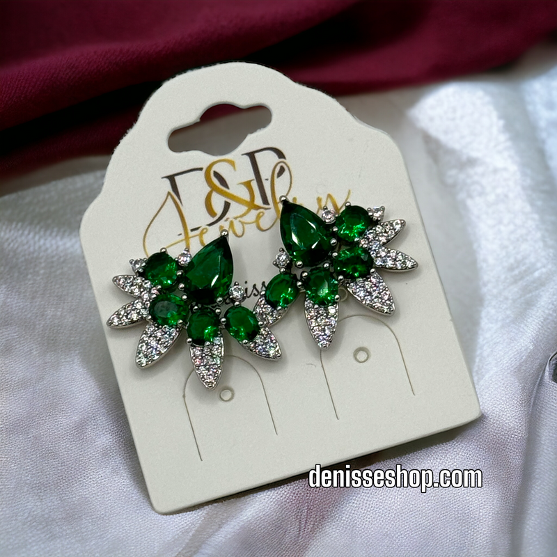 SILVER GREEN EARRINGS E474