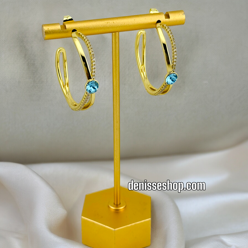 14K BLUE STONE HOOPS HP421