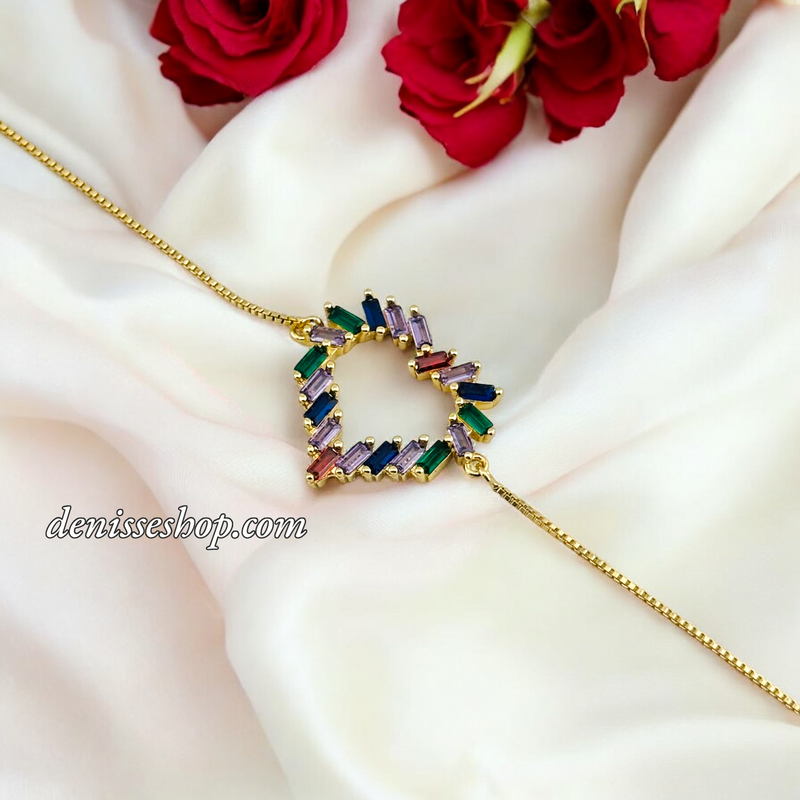 14K FASHION MULTICOLOR HEART BRACELET BR662