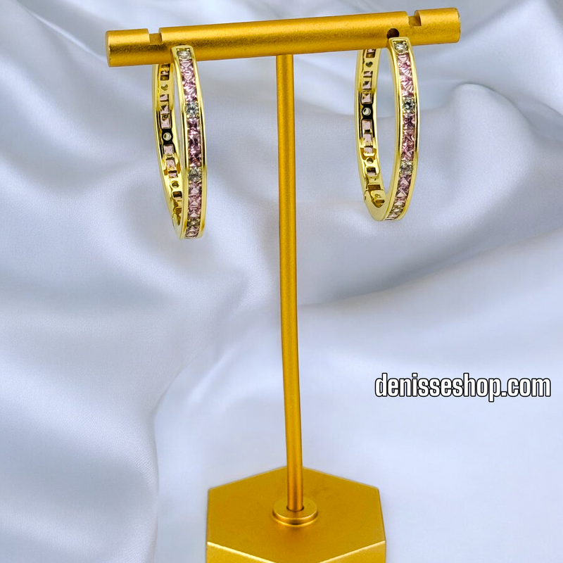 14K GOLD MULTICOLOR FASHION HOOP EARRING HP488